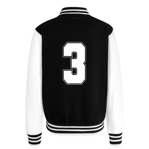White Number 3 – Varsity Font - Unisex College Sweat Jacket