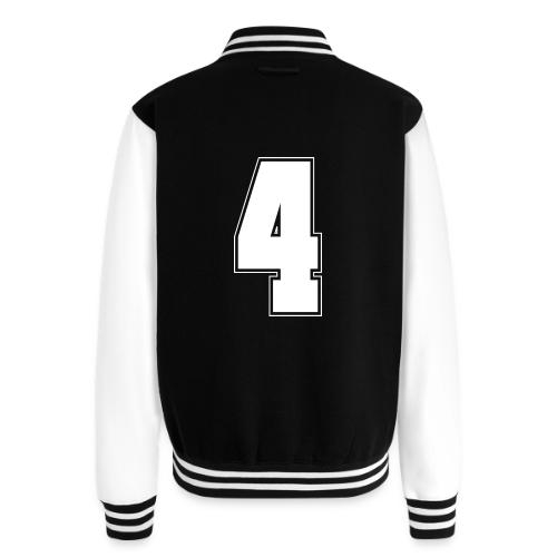 White Number 4 – Varsity Font - Unisex College Sweat Jacket