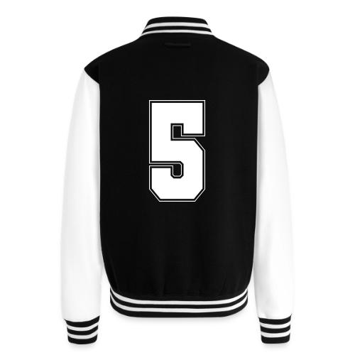 White Number 5 – Varsity Font - Unisex College Sweat Jacket