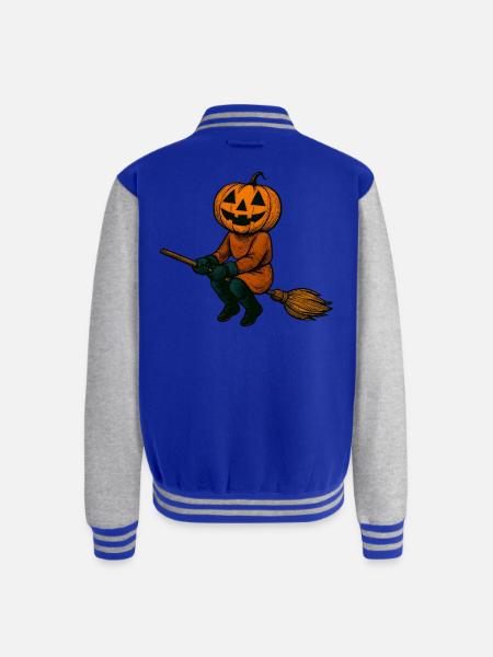 Pumpkinhead Witch on Broom - Unisex College Sweat Jacket - royal/heather grey