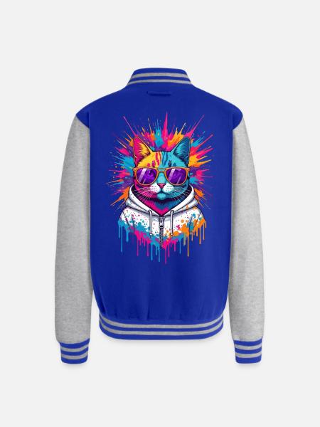Neon Splash Cat Hoodie - Unisex College Sweat Jacket - royal/heather grey