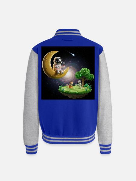 Astronaut on Moonlit Island - Unisex College Sweat Jacket - royal/heather grey