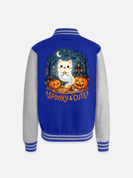 Spooky Cute Ghost Cat Halloween - Unisex College Sweat Jacket - royal/heather grey