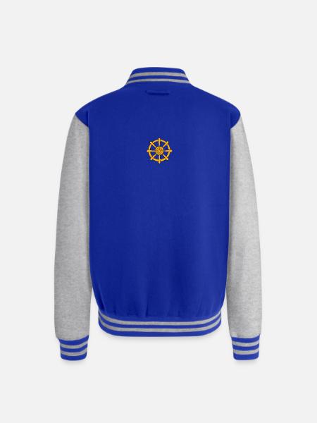 Golden Ship Wheel Emblem - Unisex College Sweat Jacket - royal/heather grey