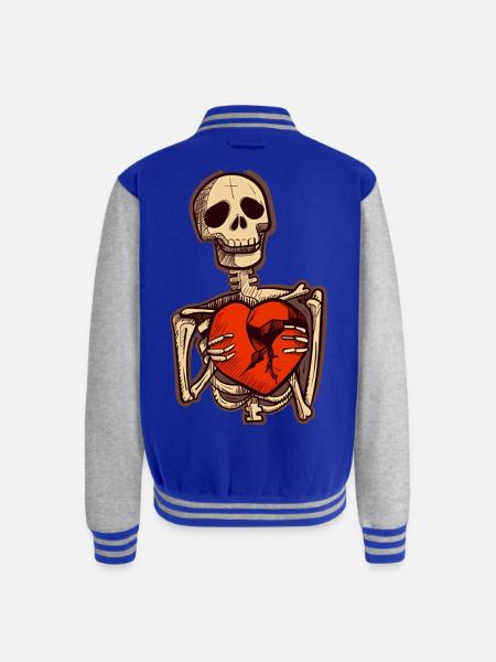 Sad Skeleton Holding Broken Heart - Unisex College Sweat Jacket - royal/heather grey