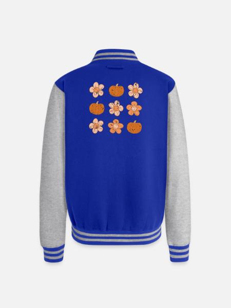 Rustic Pumpkin and Flower Pattern - Unisex College Sweat Jacket - royal/heather grey