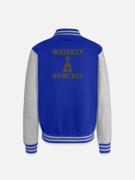 Whiskey & Bonfires Rustic Camp Graphic - Unisex College Sweat Jacket - royal/heather grey