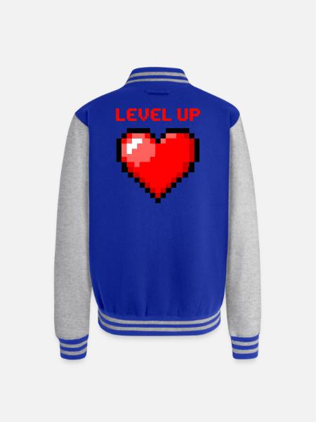 Level Up Pixel Heart - Unisex College Sweat Jacket - royal/heather grey