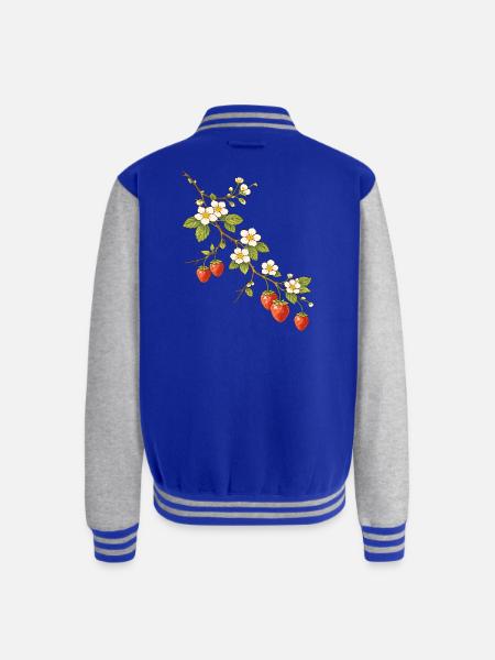 Strawberry Branch with Blossoms Illustration - Unisex College Sweat Jacket - royal/heather grey