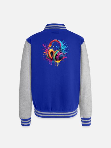 Neon Splash Headphones Art - Unisex College Sweat Jacket - royal/heather grey