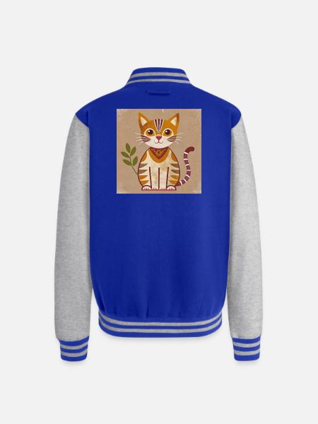 Rustic Geometric Cat Illustration - Unisex College Sweat Jacket - royal/heather grey