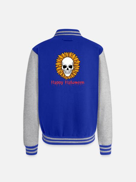 Sunflower Skull Halloween Tee - Unisex College Sweat Jacket - royal/heather grey