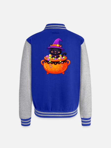 Whiskered Witch in Cauldron - Unisex College Sweat Jacket - royal/heather grey