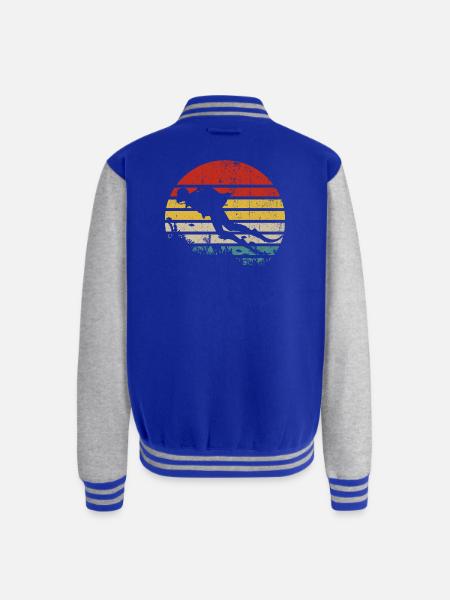 Surfer Sunset Retro Stripes - Unisex College Sweat Jacket - royal/heather grey