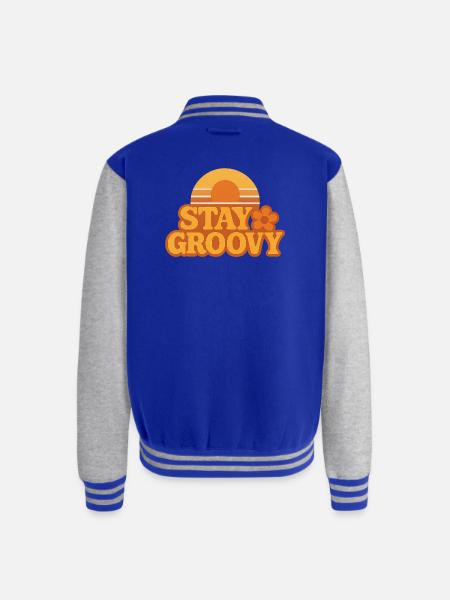 Retro Sunset Stay Groovy Graphic - Unisex College Sweat Jacket - royal/heather grey