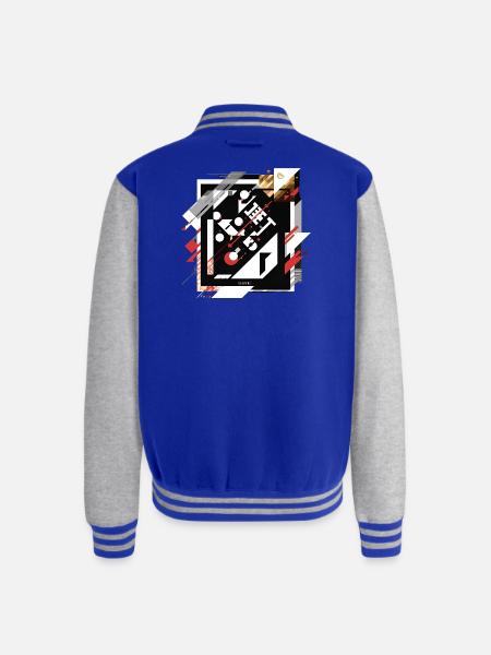 Geometric Grid Collage on Black - Unisex College Sweat Jacket - royal/heather grey