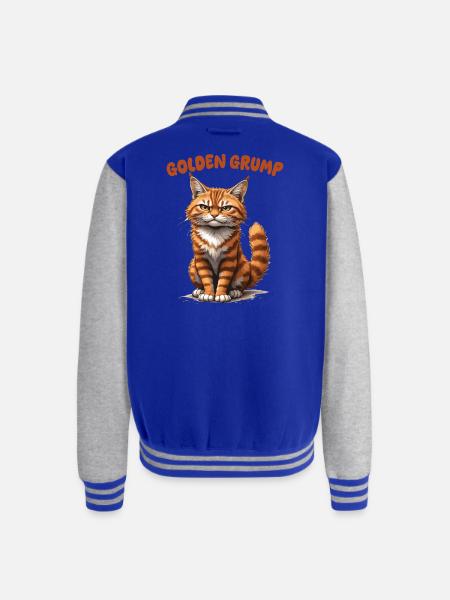 Golden Grump Cat - Unisex College Sweat Jacket - royal/heather grey