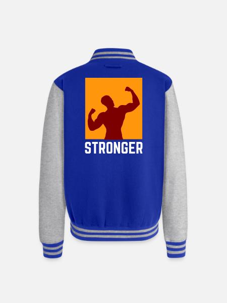 Bold muscular silhouette with Stronger text - Unisex College Sweat Jacket - royal/heather grey