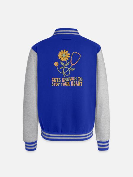Blooming Heartbeat Stethoscope - Unisex College Sweat Jacket - royal/heather grey