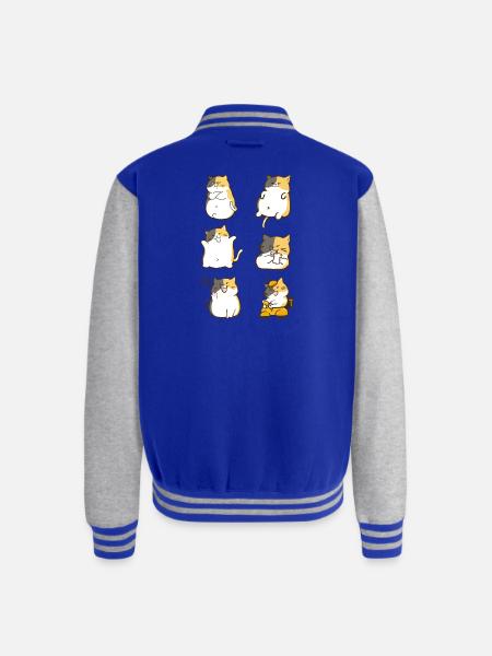Chubby Calico Cat Expressions - Unisex College Sweat Jacket - royal/heather grey