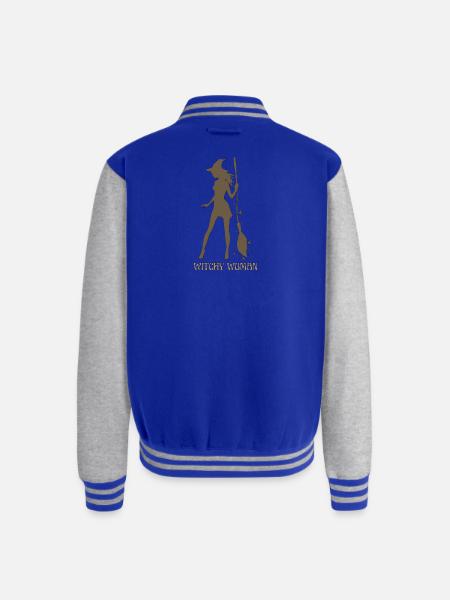 Witchy Silhouette with Broom - Unisex College Sweat Jacket - royal/heather grey