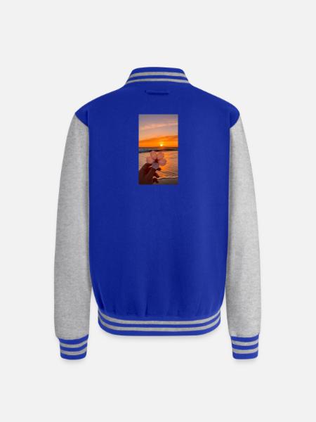 Sunset Blossom Shore - Unisex College Sweat Jacket - royal/heather grey