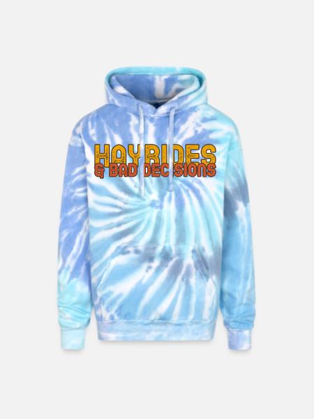 Hayrides & Bad Decisions - Adult Tie Dye Hoodie - blue lagoon