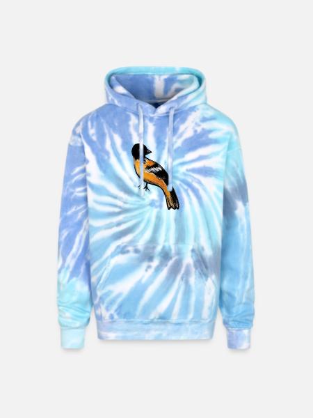 Ember Robin on Midnight - Adult Tie Dye Hoodie - blue lagoon