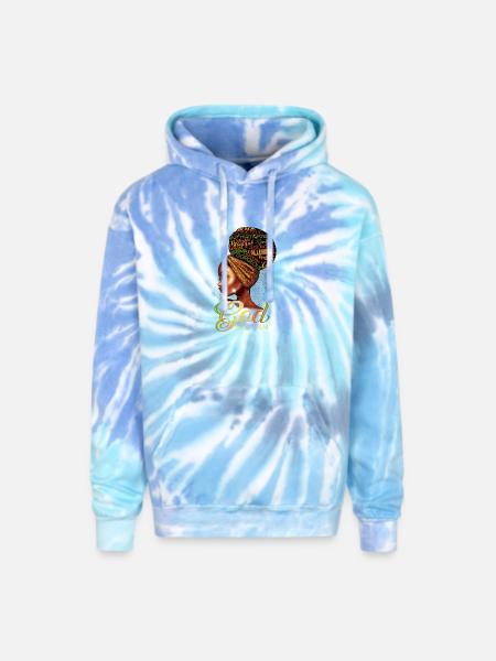 God Says I Am Afro Queen - Adult Tie Dye Hoodie - blue lagoon