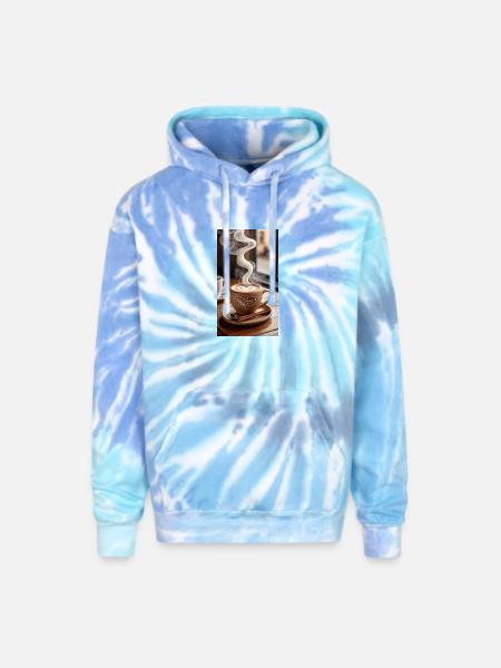 Heart Latte Steam Art - Adult Tie Dye Hoodie - blue lagoon