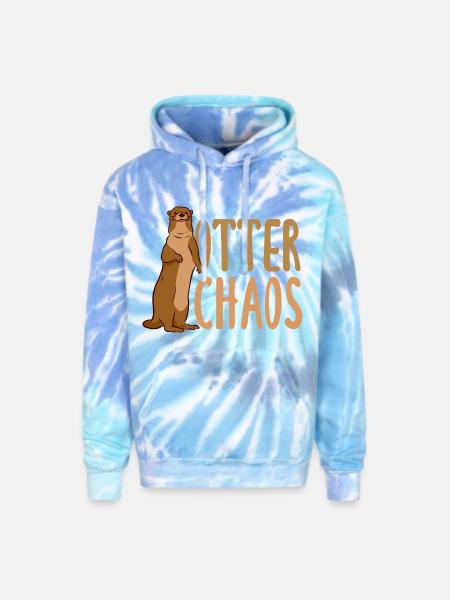 Pun Sea Otter Cartoon - Adult Tie Dye Hoodie - blue lagoon