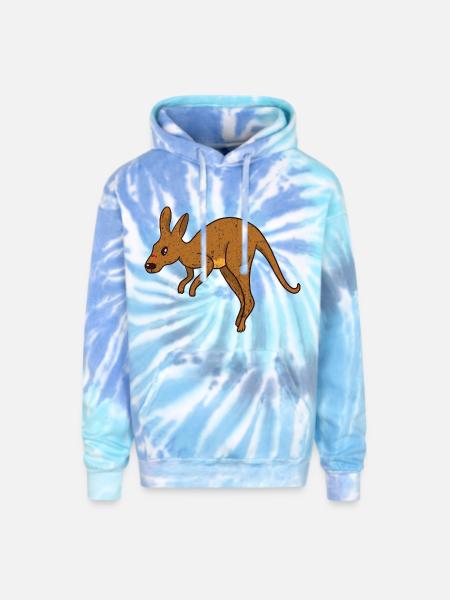 Rustic Kangaroo Jump - Adult Tie Dye Hoodie - blue lagoon
