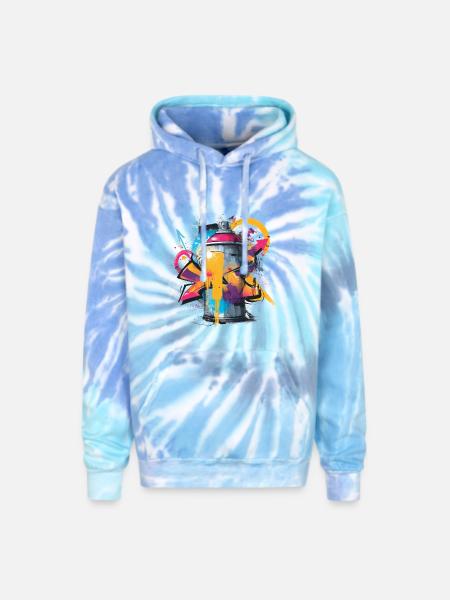 Vibrant Graffiti Spray Can Artwork - Adult Tie Dye Hoodie - blue lagoon