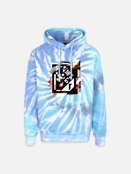 Geometric Grid Collage on Black - Adult Tie Dye Hoodie - blue lagoon