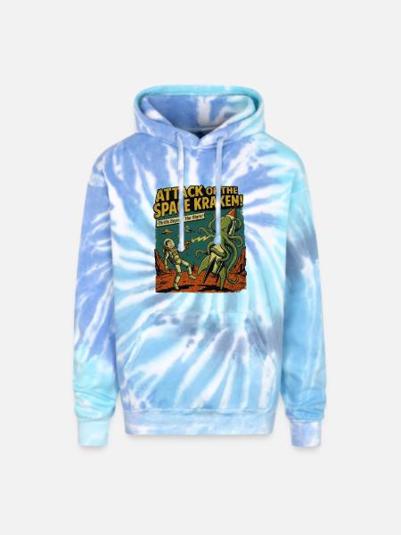 Attack of the Space Kraken - Adult Tie Dye Hoodie - blue lagoon