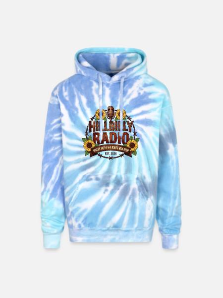 Hillbilly_Radio_Logo_Sunflowers - Adult Tie Dye Hoodie - blue lagoon
