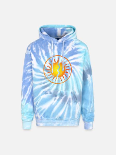 Cracked Sunburst Emblem - Adult Tie Dye Hoodie - blue lagoon