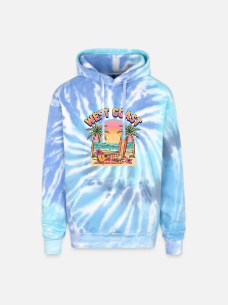 West-Coast-Surf-Vibe-Retro-California-Beach-Sun - Adult Tie Dye Hoodie - blue lagoon