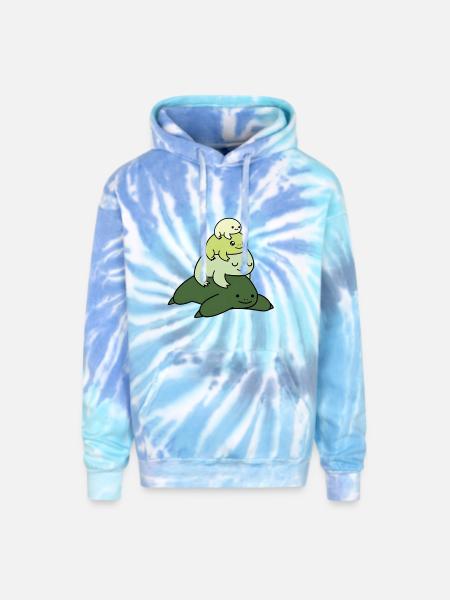 Pastel Stack Frog - Adult Tie Dye Hoodie - blue lagoon