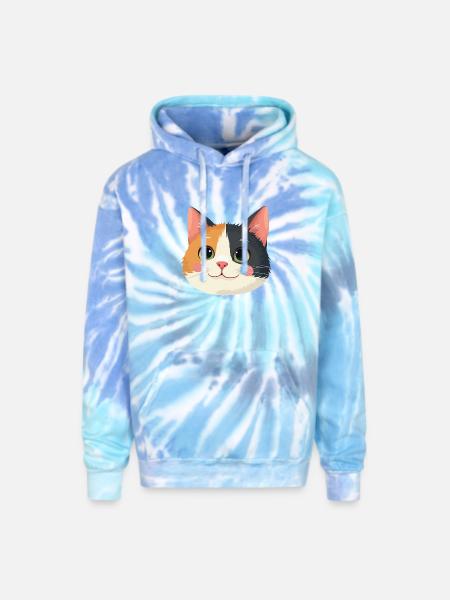 cute cat face - Adult Tie Dye Hoodie - blue lagoon