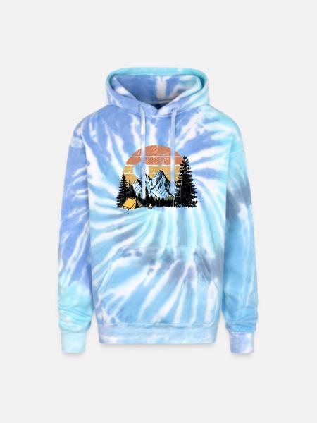Sunset Camp Silhouette - Adult Tie Dye Hoodie - blue lagoon