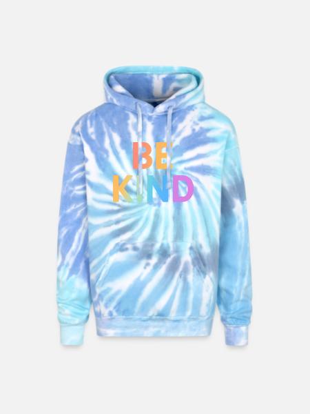 Be Kind Gradient Letters - Adult Tie Dye Hoodie - blue lagoon