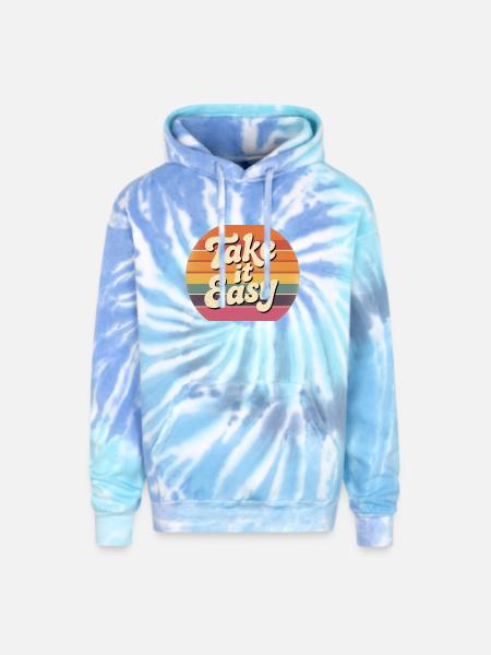 Take it easy - Adult Tie Dye Hoodie - blue lagoon