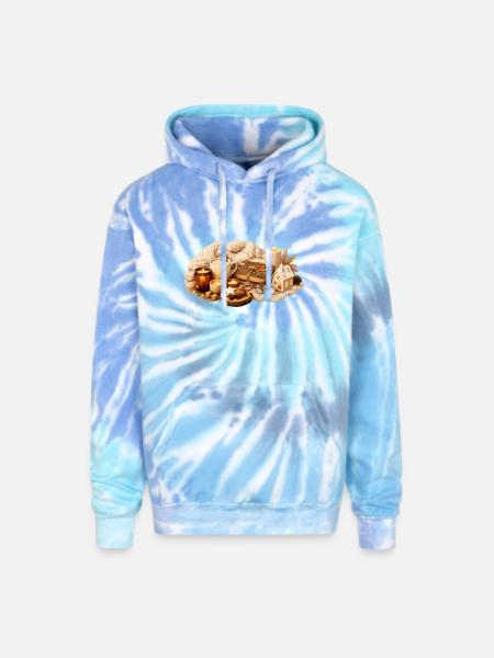 Cozy Rustic Hearth Night - Adult Tie Dye Hoodie - blue lagoon