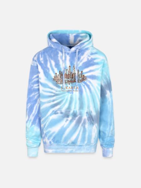 Jakarta Pulse City Skyline - Adult Tie Dye Hoodie - blue lagoon