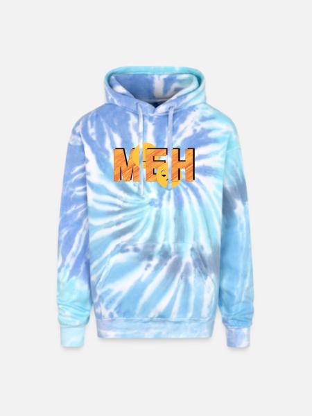 Meh on Striped Word - Adult Tie Dye Hoodie - blue lagoon