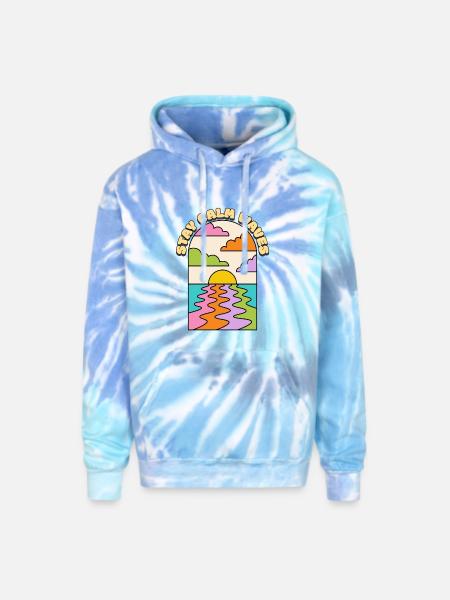 STAY CALM WAVES - Adult Tie Dye Hoodie - blue lagoon