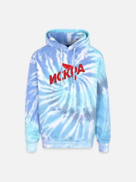 Iskra Red Spark Logo - Adult Tie Dye Hoodie - blue lagoon