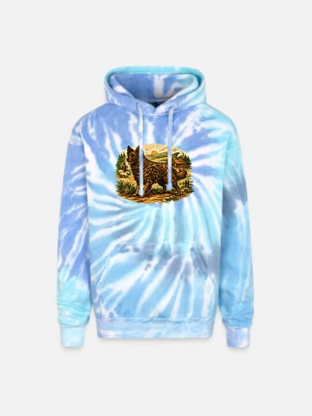 Rustic Shepherd at Sunset Farm - Adult Tie Dye Hoodie - blue lagoon