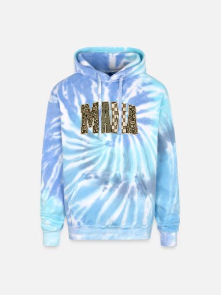 MAMI Camo Checkerboard - Adult Tie Dye Hoodie - blue lagoon